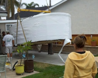 Setting the spa in place with a crane